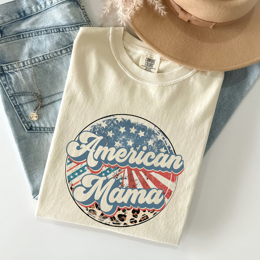 American Mama, Leopard Print, Patriotic, 4th of July Tshirt Comfort Colors T-Shirt