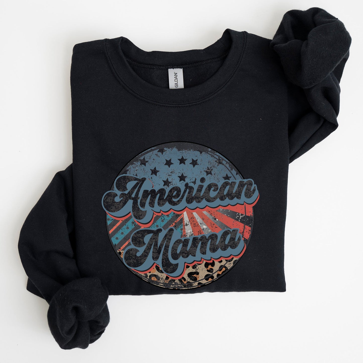 American Mama Leopard Print Patriotic 4th of July Sweatshirt