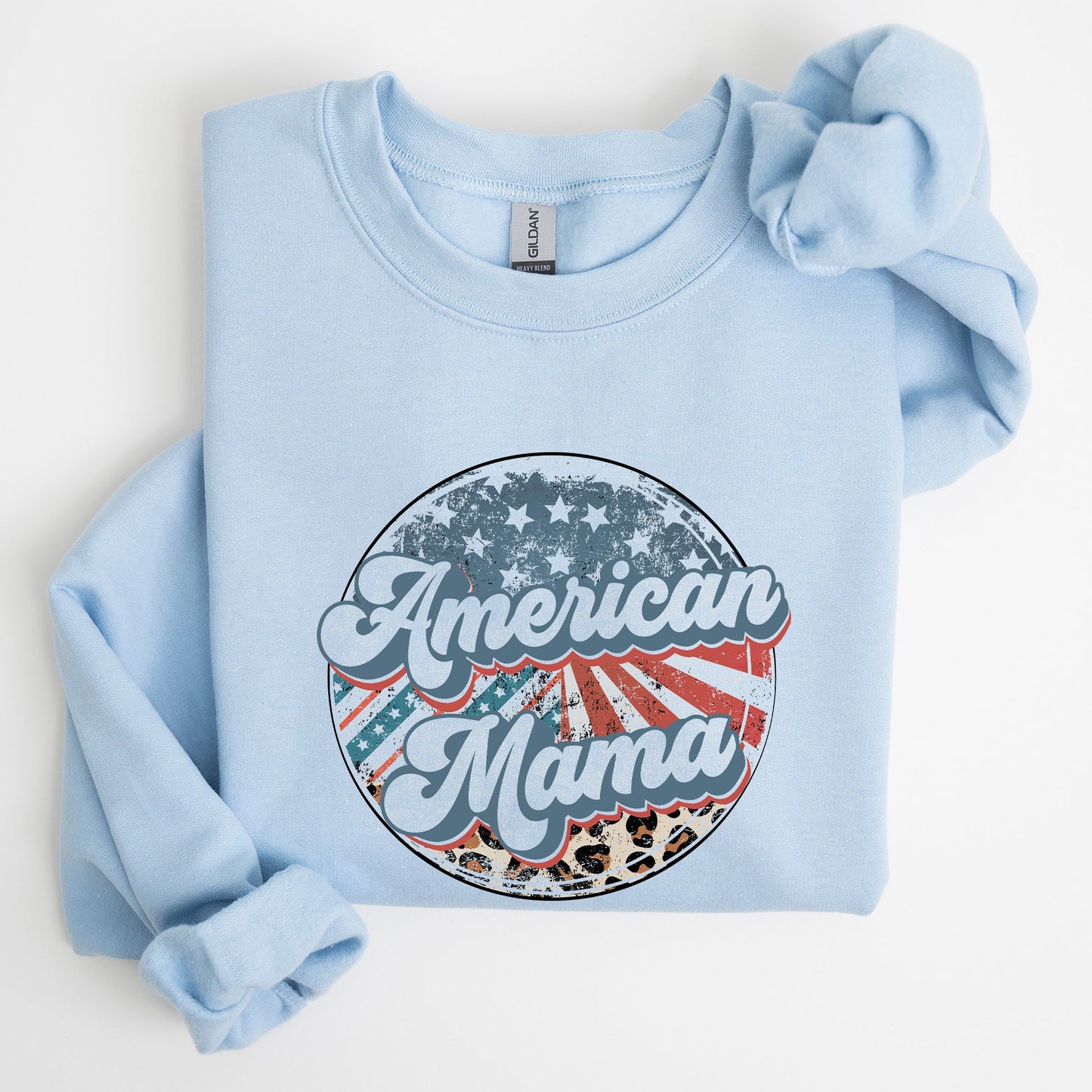 American Mama Leopard Print Patriotic 4th of July Sweatshirt