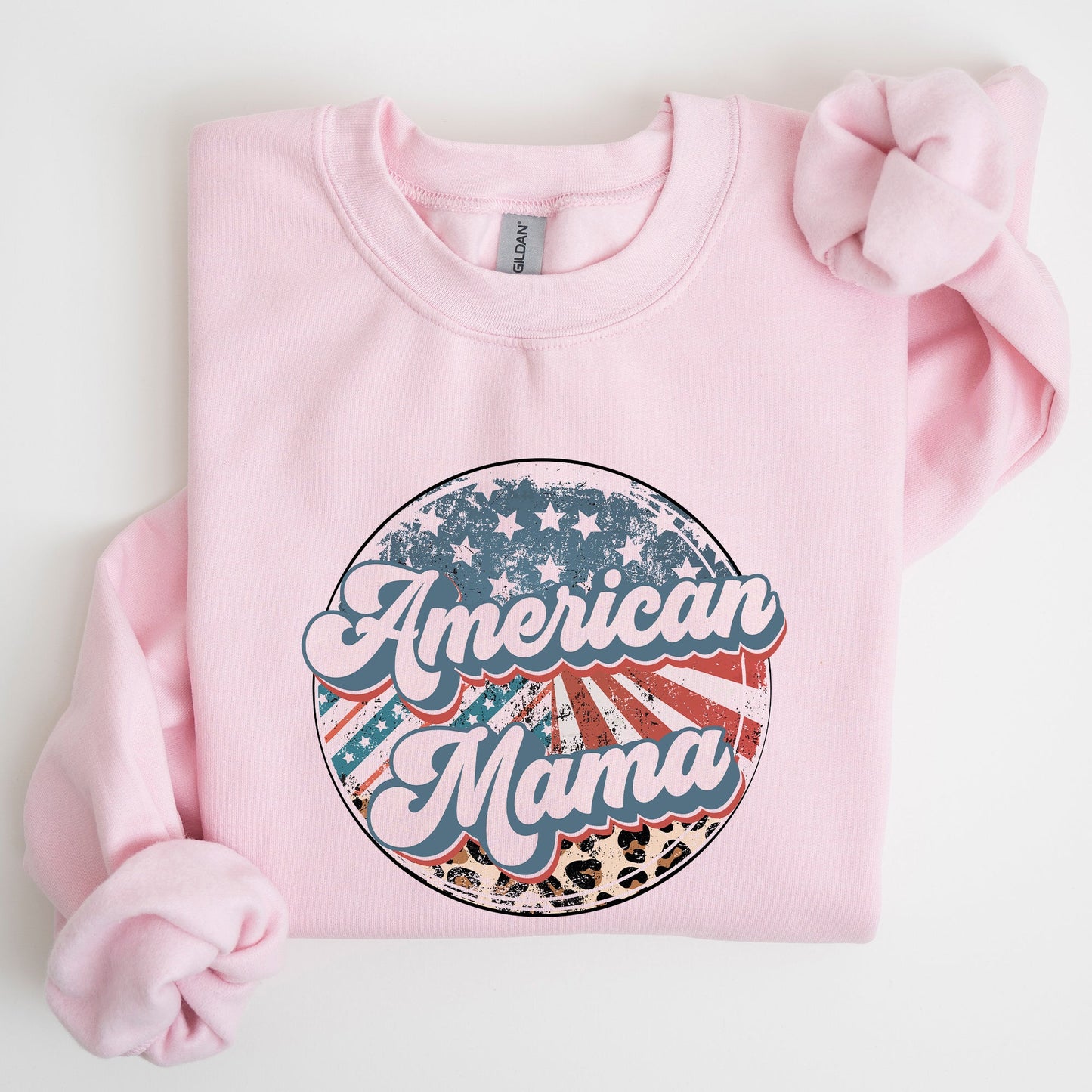American Mama Leopard Print Patriotic 4th of July Sweatshirt