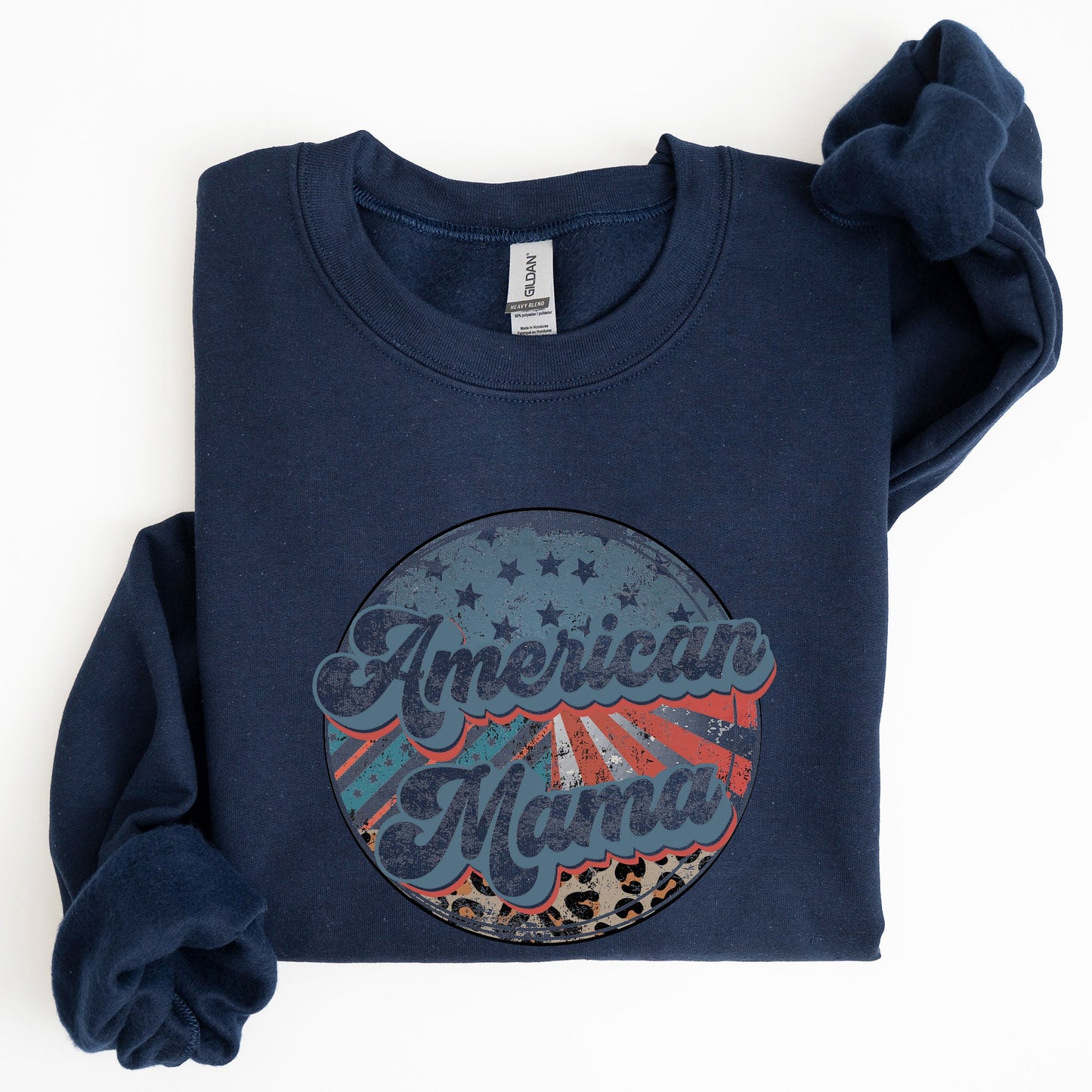 American Mama Leopard Print Patriotic 4th of July Sweatshirt