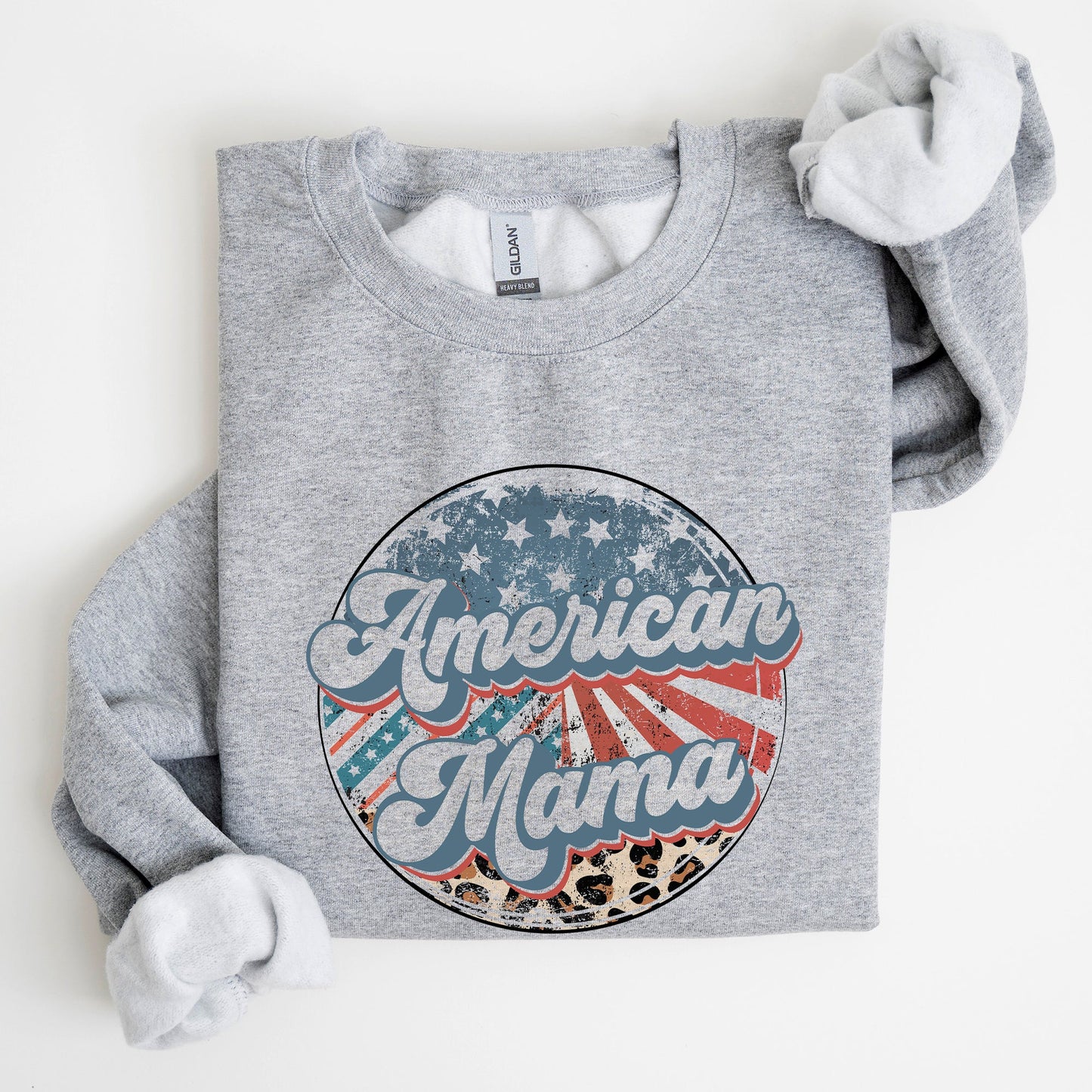 American Mama Leopard Print Patriotic 4th of July Sweatshirt