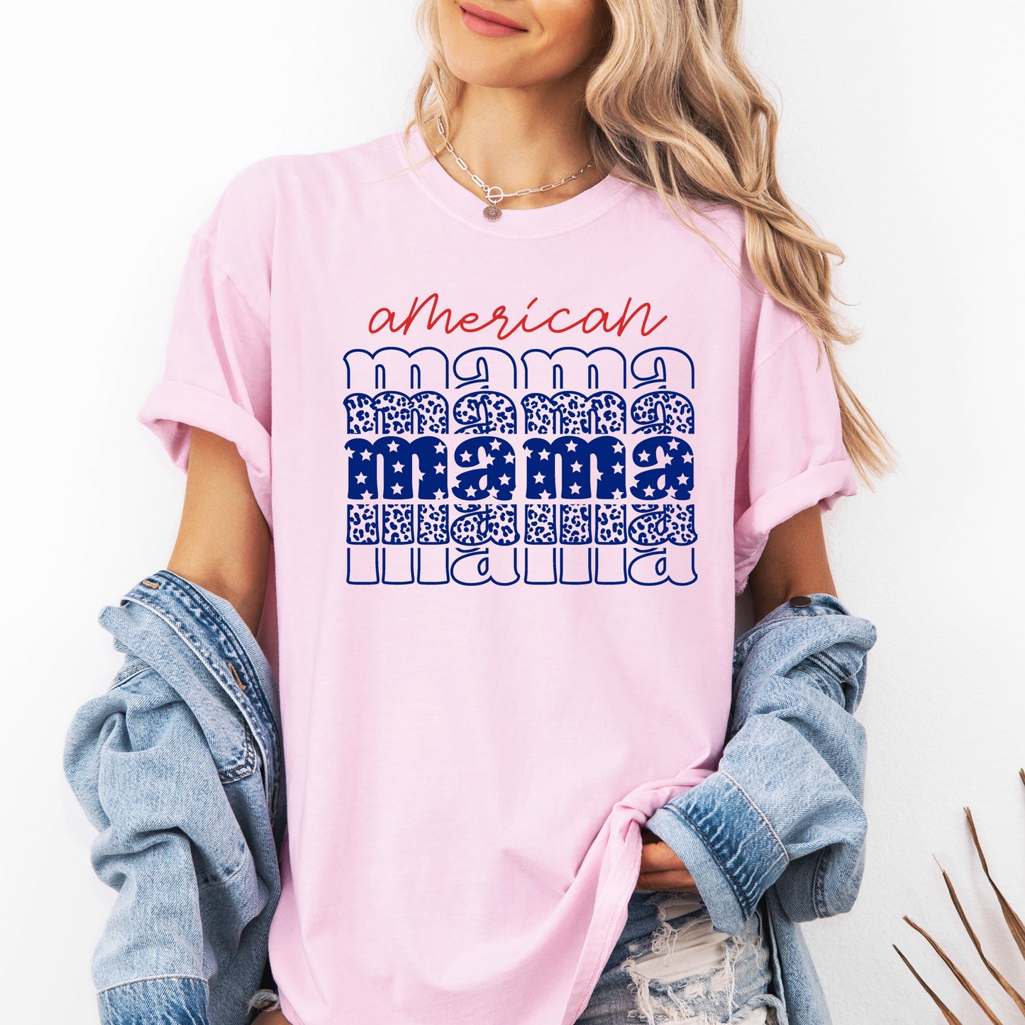 American Mama, Retro, Patriotic, Stars, Leopard, 4th of July Tshirt Comfort Colors T-Shirt