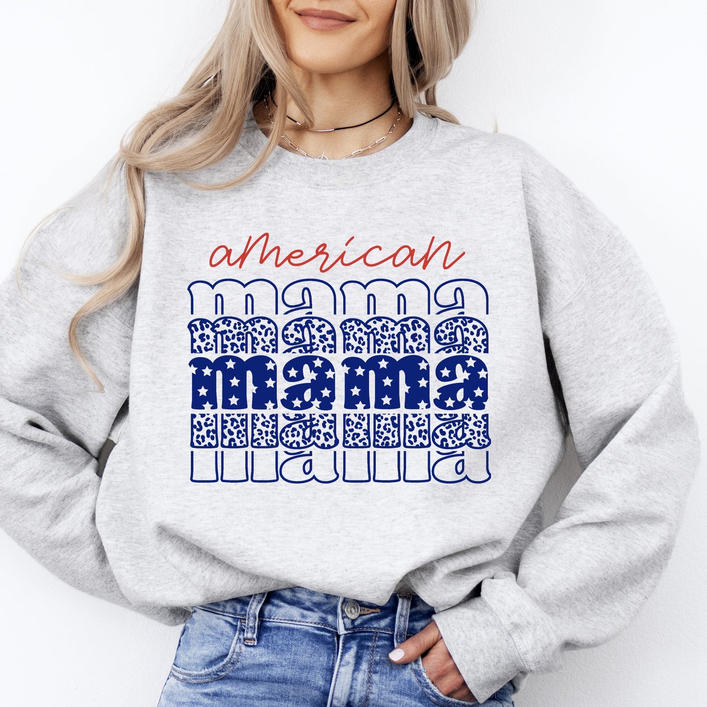 American Mama, Retro, Patriotic, Stars, Leopard, 4th of July Sweatshirt