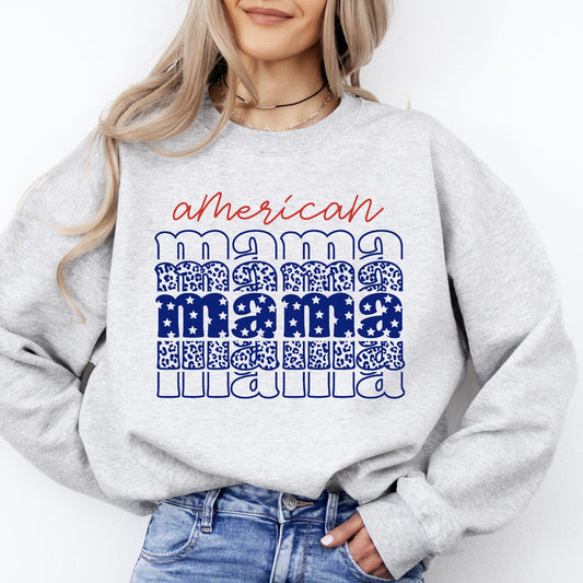 American Mama, Retro, Patriotic, Stars, Leopard, 4th of July Sweatshirt