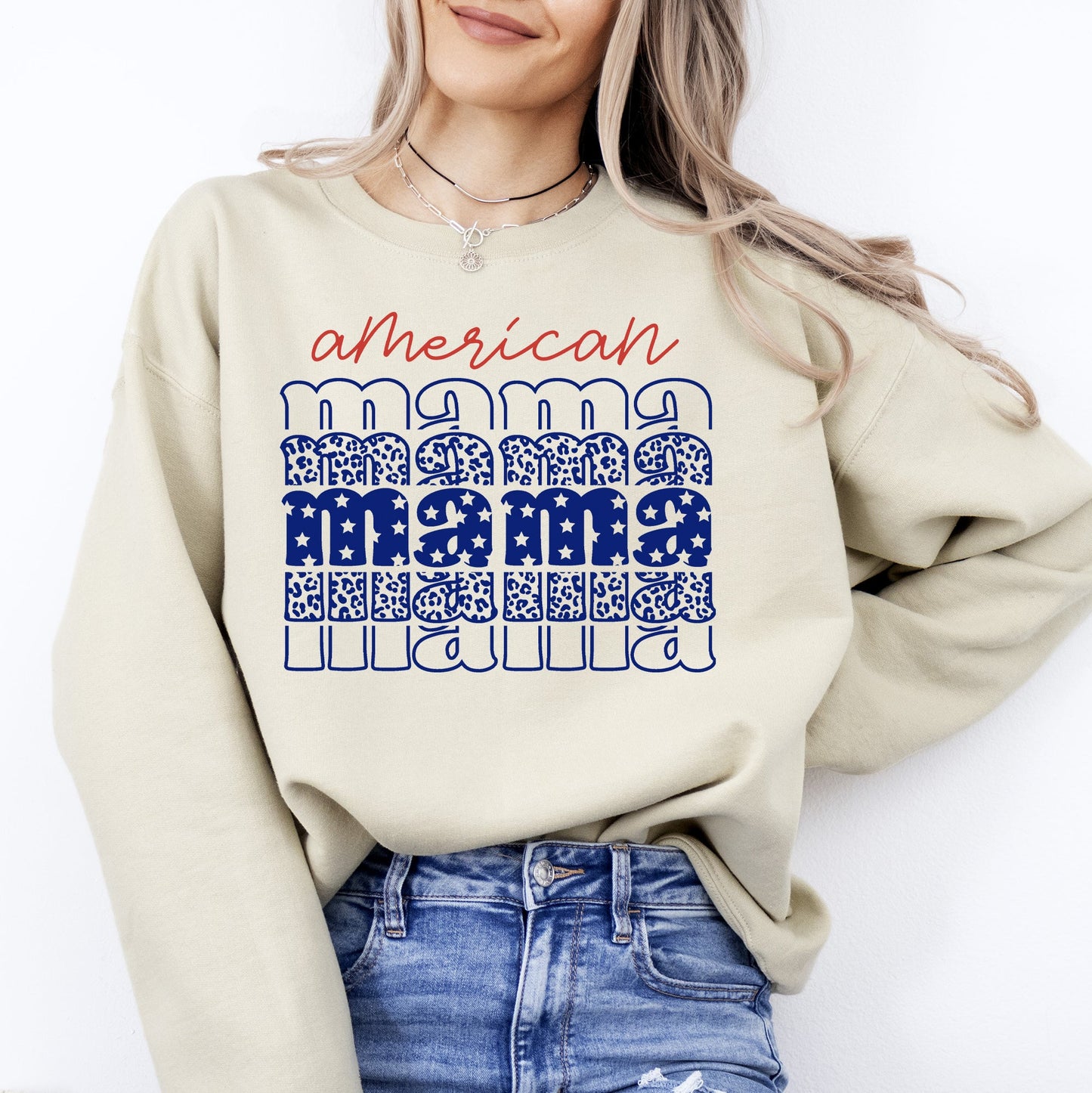 American Mama, Retro, Patriotic, Stars, Leopard, 4th of July Sweatshirt