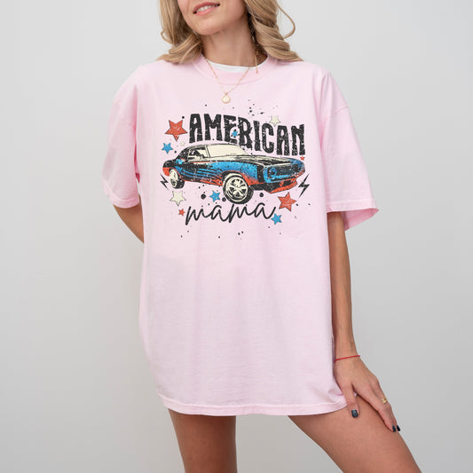 American Mama, Retro, Vintage, Muscle Car, Concert, Music, Patriotic, USA, Independence Day, Tshirt Comfort Colors T-Shirt