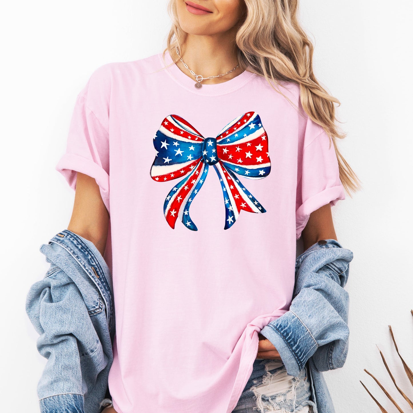 American, Bow, Red, White, Blue, Patriotic, 4th of July Tshirt Comfort Colors T-Shirt