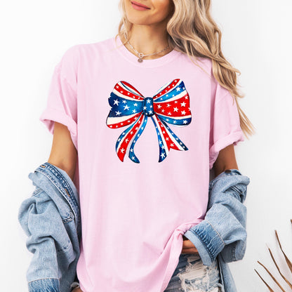 American, Bow, Red, White, Blue, Patriotic, 4th of July Tshirt Comfort Colors T-Shirt
