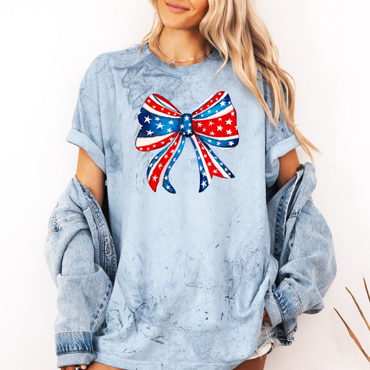 American, Bow, Red, White, Blue, Patriotic, 4th of July, Color Blast Tshirt Comfort Colors T-Shirt
