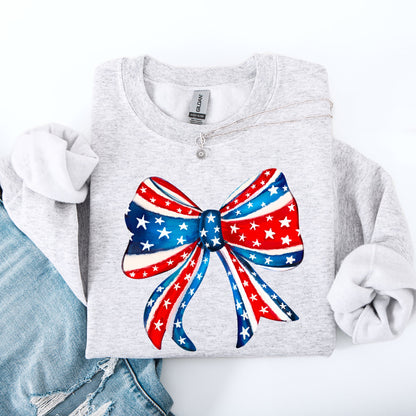 American, Bow, Red, White, Blue, Patriotic, 4th of July Sweatshirt