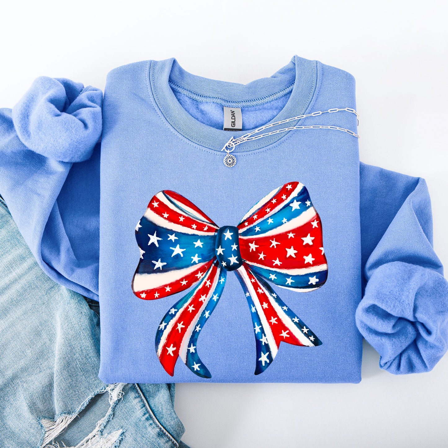 American, Bow, Red, White, Blue, Patriotic, 4th of July Sweatshirt
