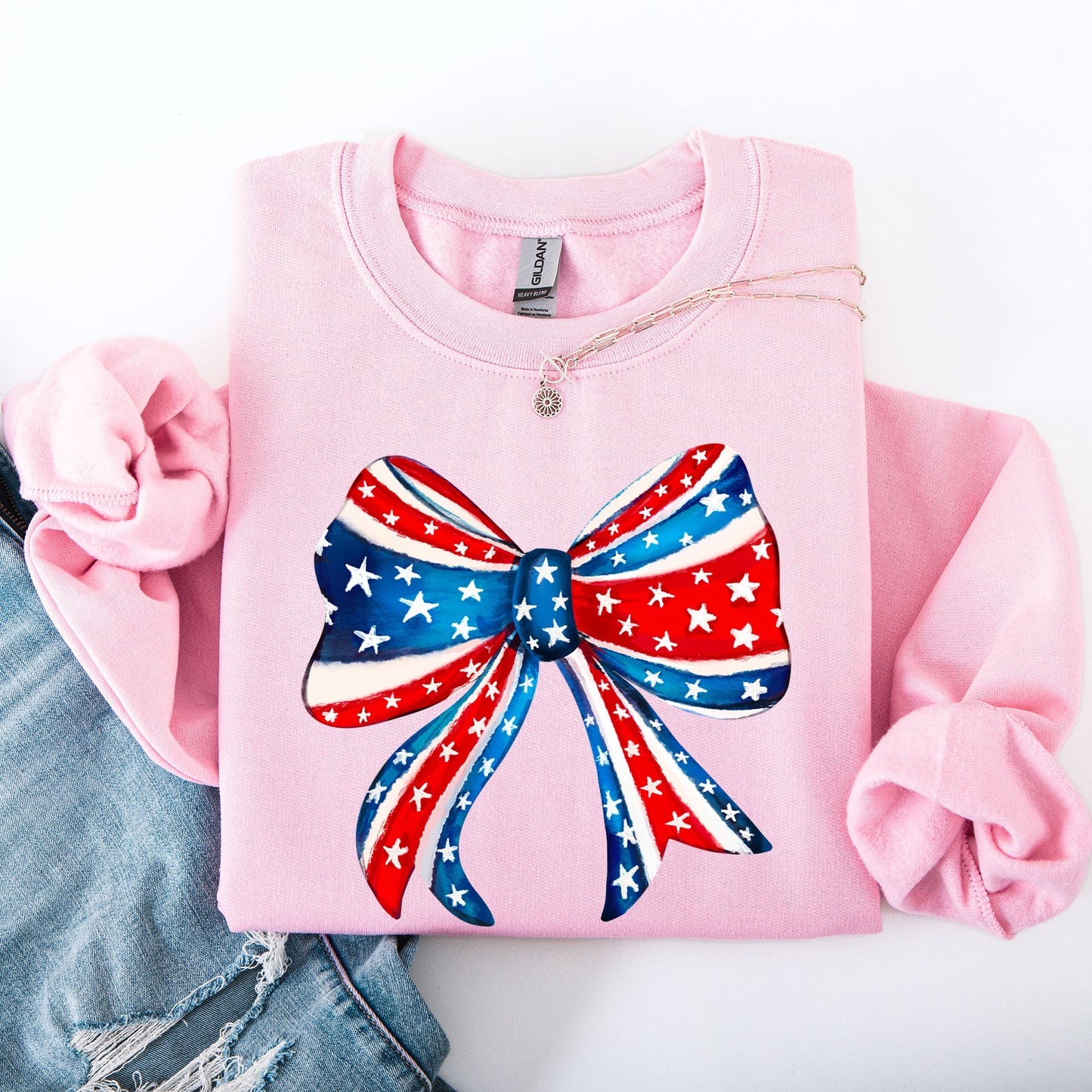 American, Bow, Red, White, Blue, Patriotic, 4th of July Sweatshirt