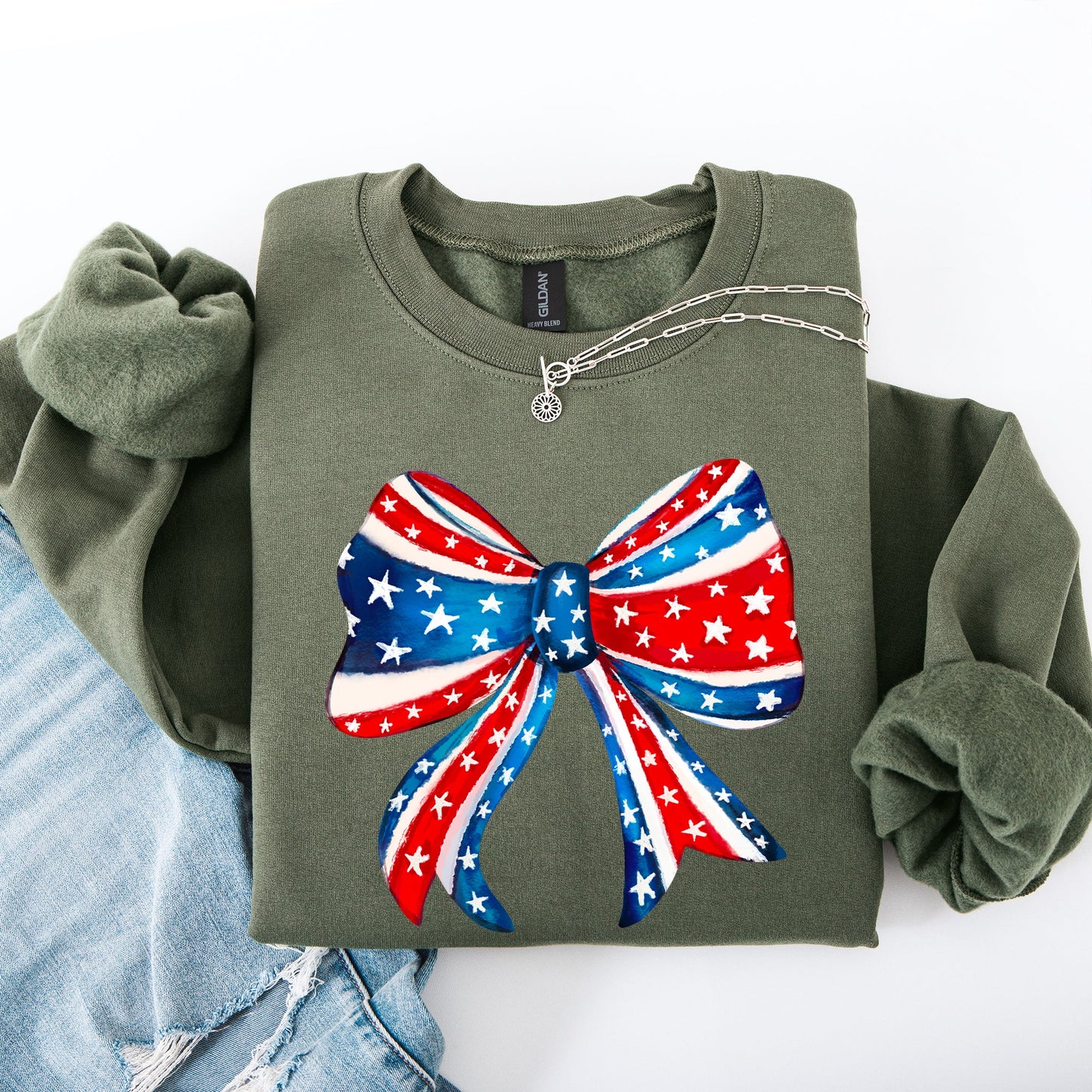 American, Bow, Red, White, Blue, Patriotic, 4th of July Sweatshirt
