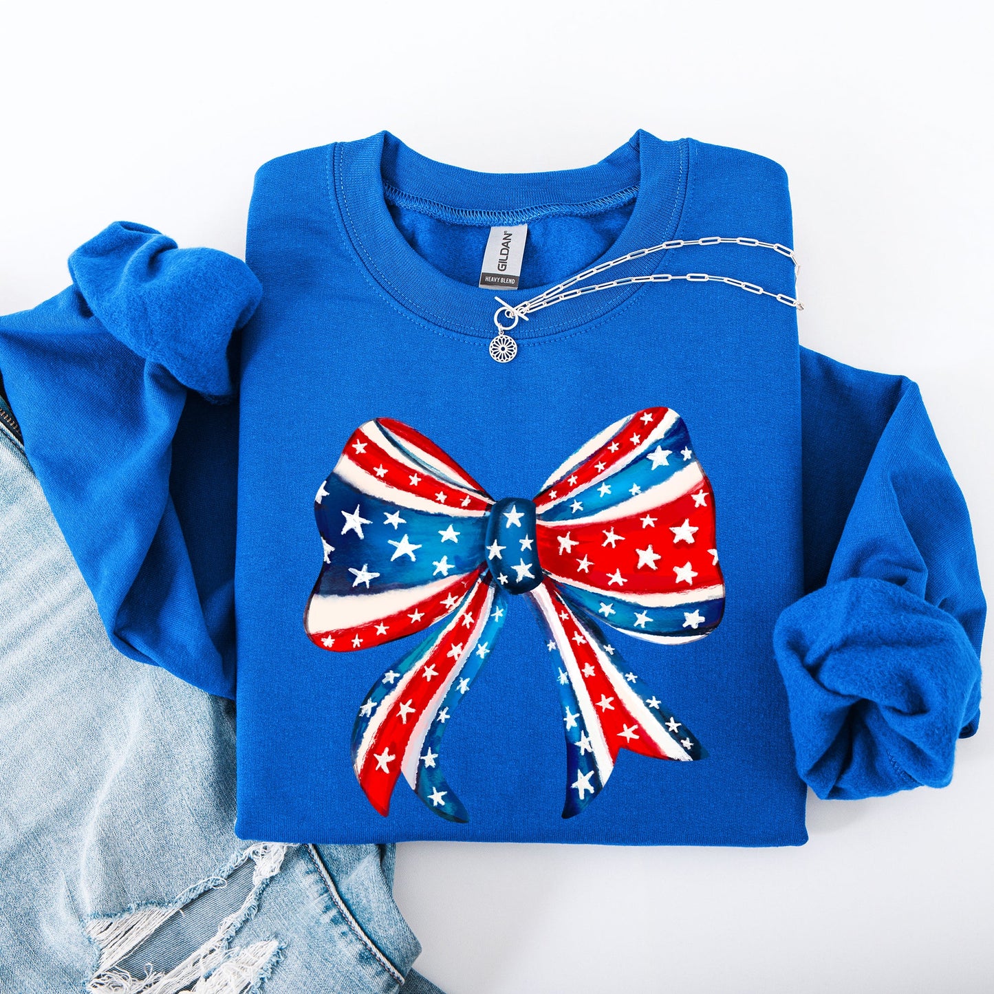 American, Bow, Red, White, Blue, Patriotic, 4th of July Sweatshirt