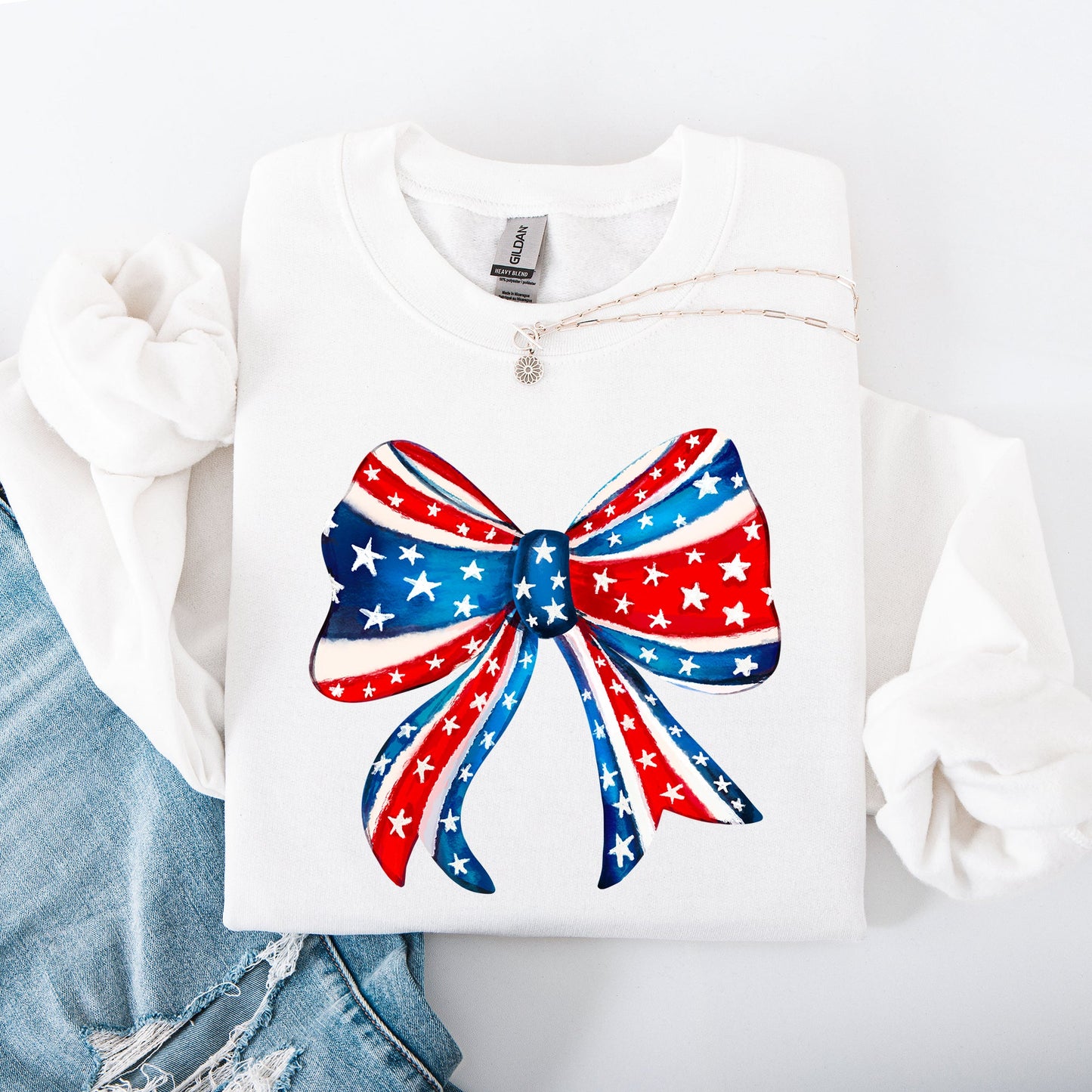 American, Bow, Red, White, Blue, Patriotic, 4th of July Sweatshirt