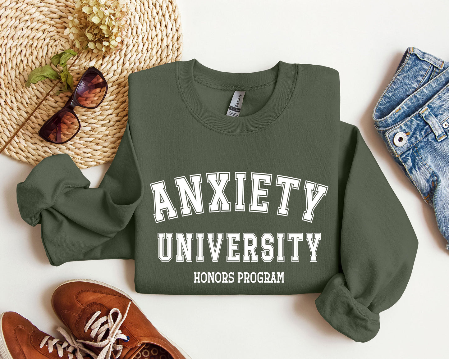 Anxiety University Funny Sweatshirt, Sarcastic College Sweatshirt