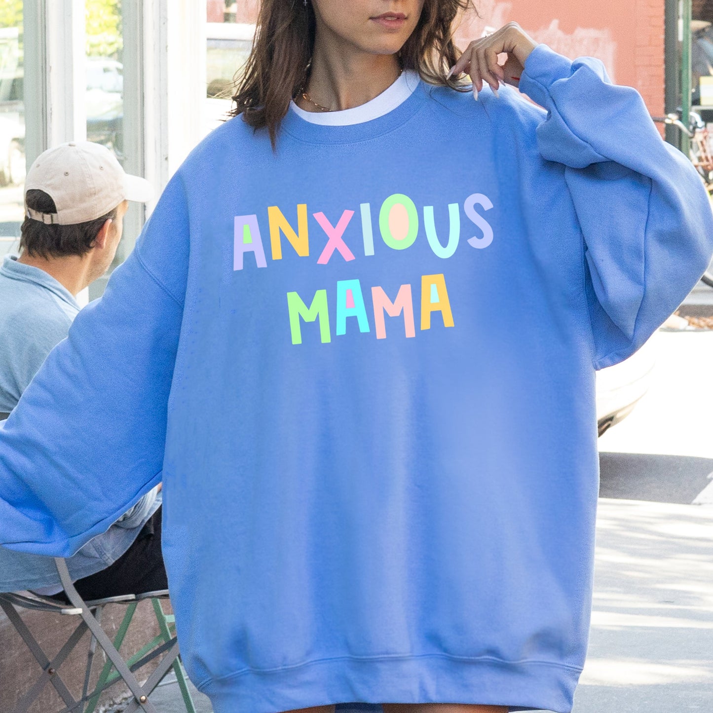 Anxious Mama Sweatshirt, Positivity, Funny, Sarcastic, Mom Gift, Mental Health, Colorful, Pastel, Crewneck, Crew Neck Sweatshirt