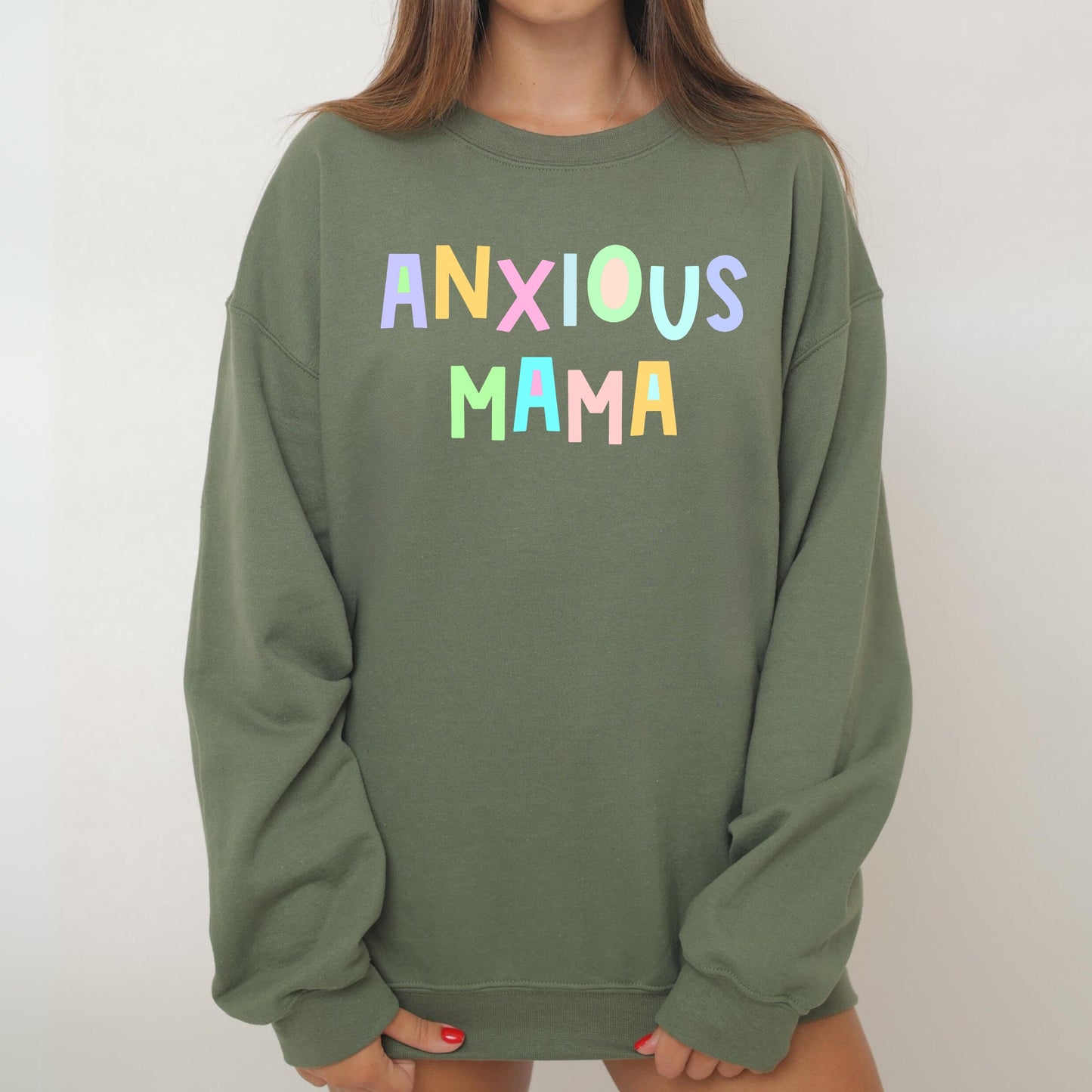 Anxious Mama Sweatshirt, Positivity, Funny, Sarcastic, Mom Gift, Mental Health, Colorful, Pastel, Crewneck, Crew Neck Sweatshirt