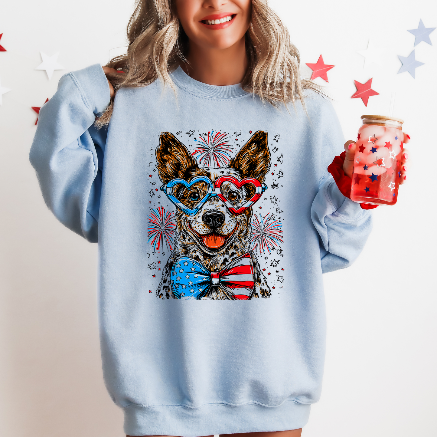 Australian Cattle Patriotic Dog, USA, America, Pet Lover, 4th of July Sweatshirt