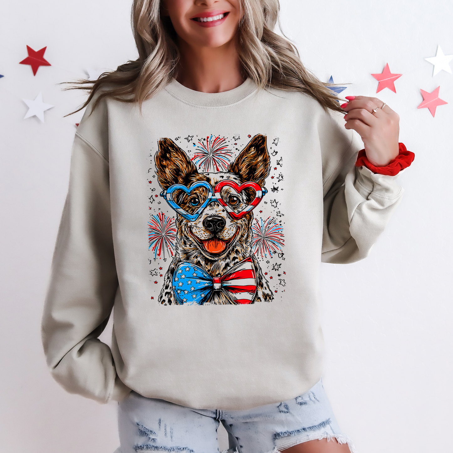 Australian Cattle Patriotic Dog, USA, America, Pet Lover, 4th of July Sweatshirt