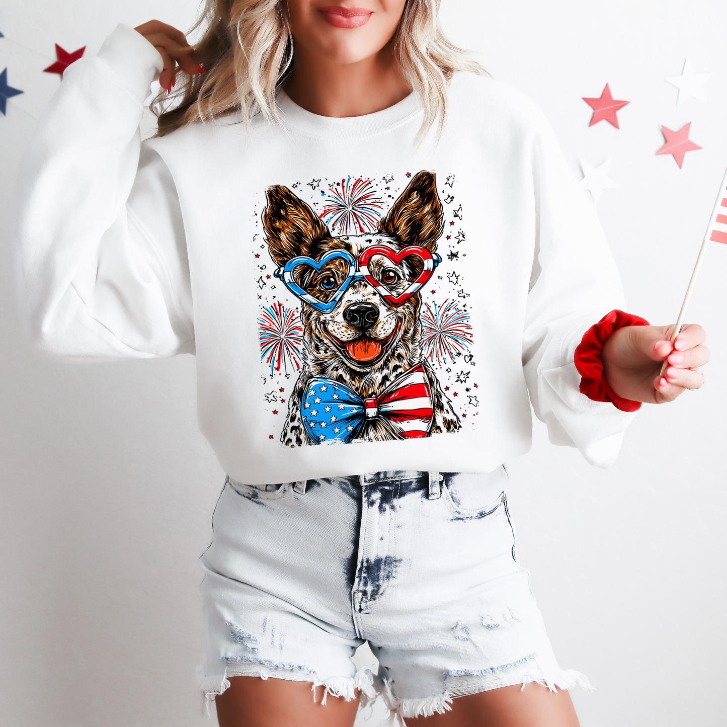 Australian Cattle Patriotic Dog, USA, America, Pet Lover, 4th of July Sweatshirt
