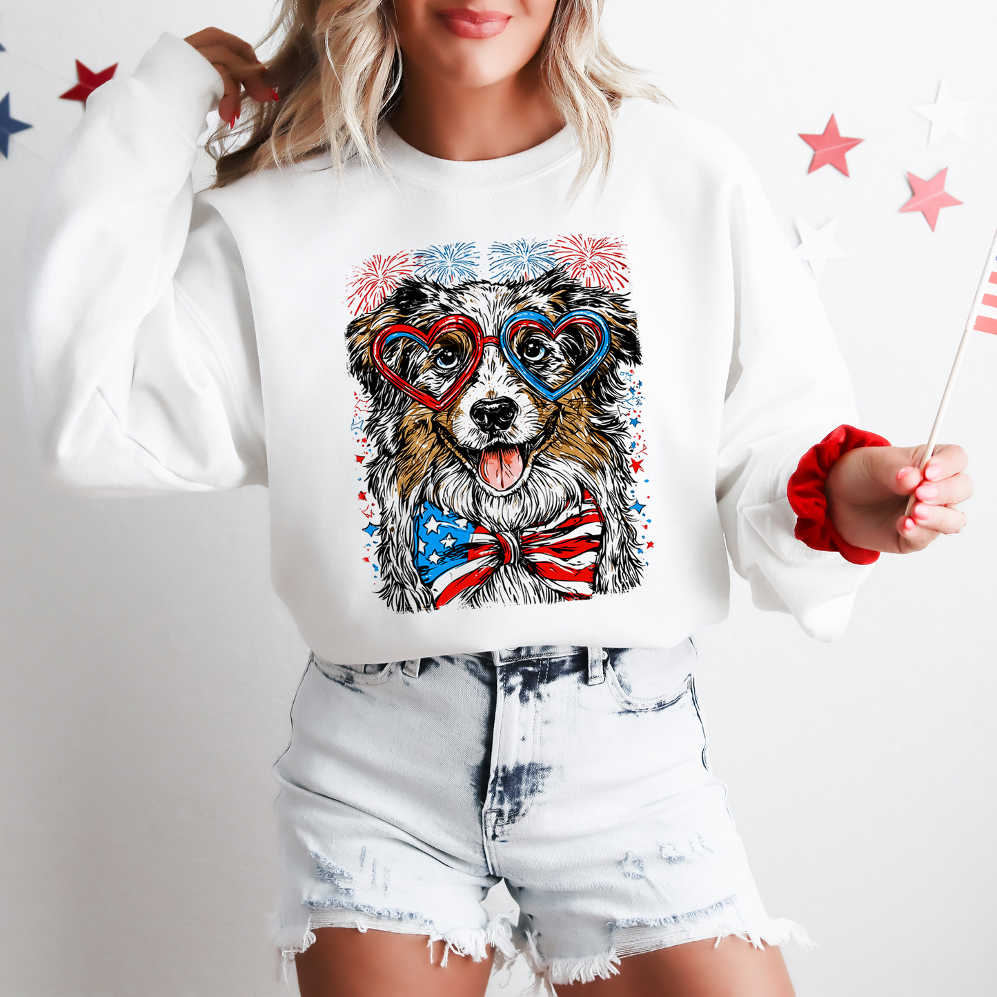 Australian Shepherd Patriotic Dog, USA, America, Pet Lover, 4th of July Sweatshirt
