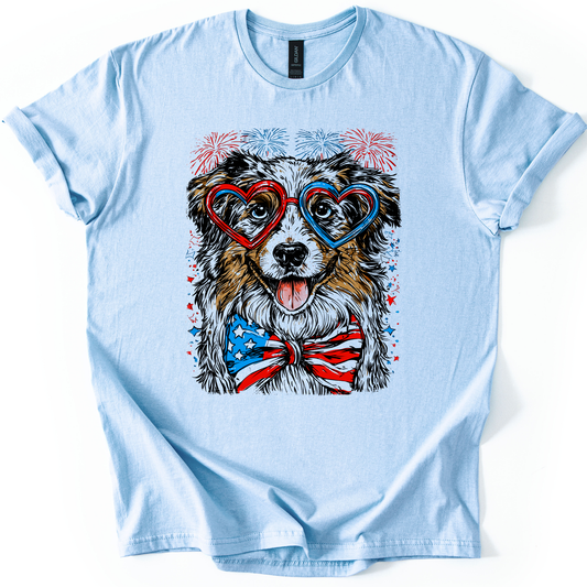 Australian Shepherd Patriotic Dog, USA, America, Pet Lover, 4th of July, Soft Style T-Shirt