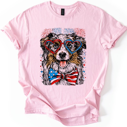 Australian Shepherd Patriotic Dog, USA, America, Pet Lover, 4th of July, Soft Style T-Shirt