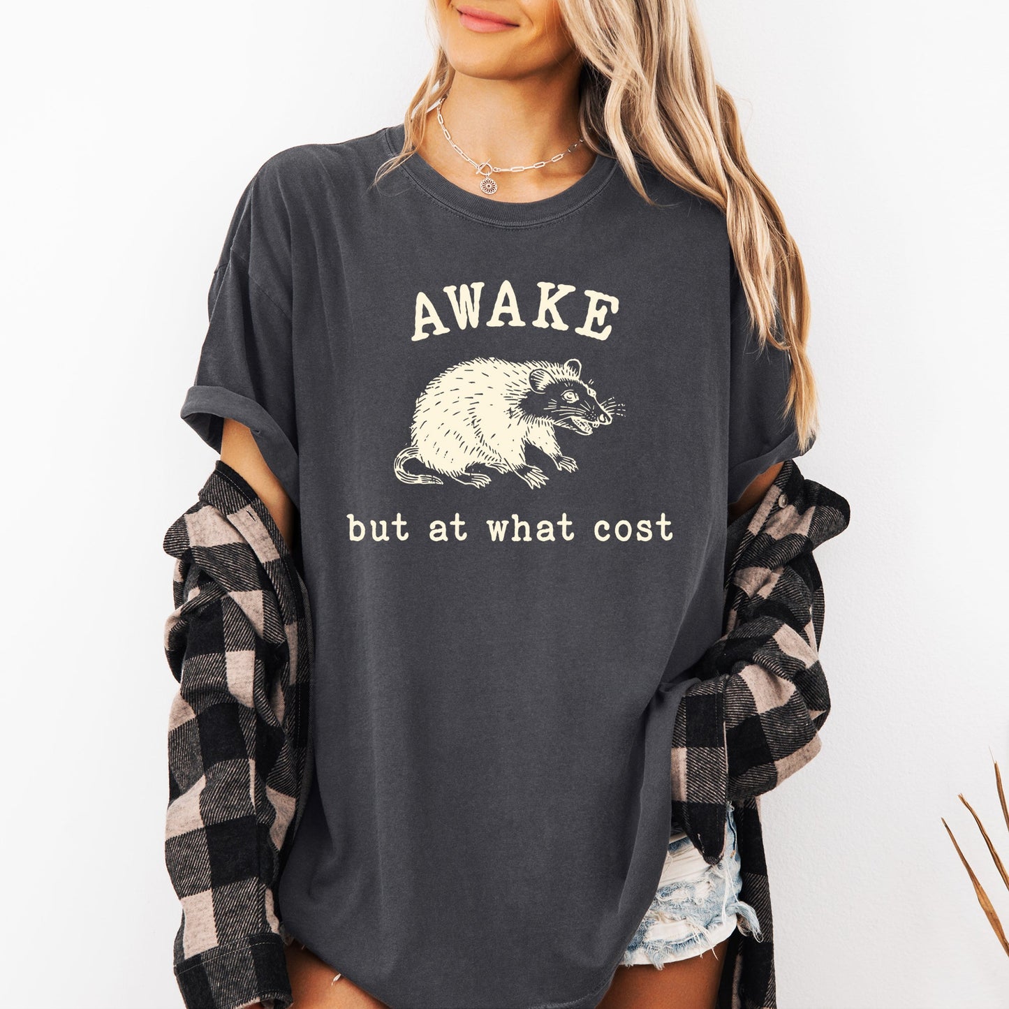 Awake, But At What Cost, Funny, Opossum, Possum, Aesthetic, Meme Shirt Comfort Colors T-Shirt