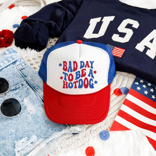 Bad Day To Be A Hotdog, Stars, Patriotic, Snapback Trucker Hat