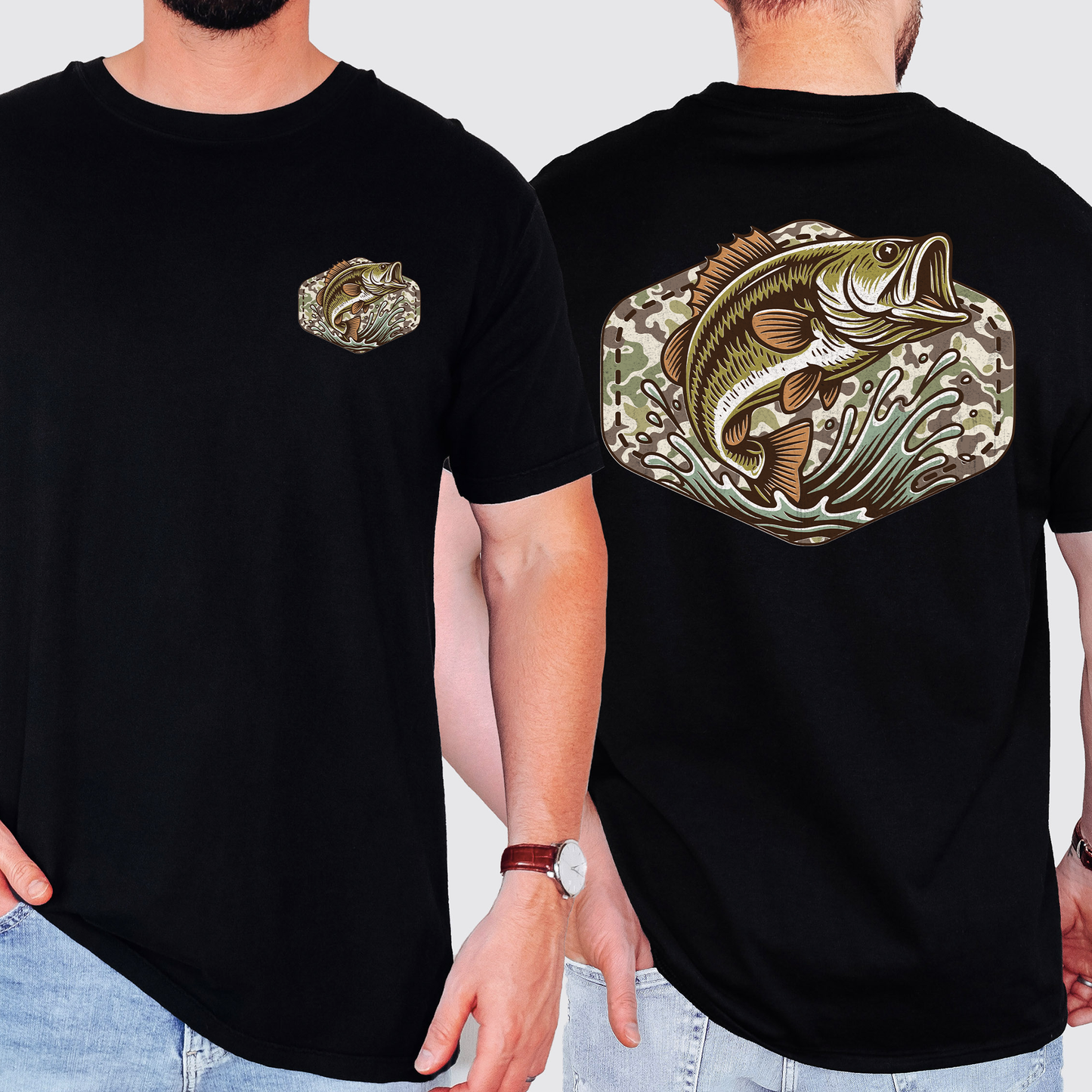 Bass Fishing, Camo, Camouflage, Hunting, Dad, Father's Day, Husband, Guy Gift, Old School, Comfort Colors T-Shirt