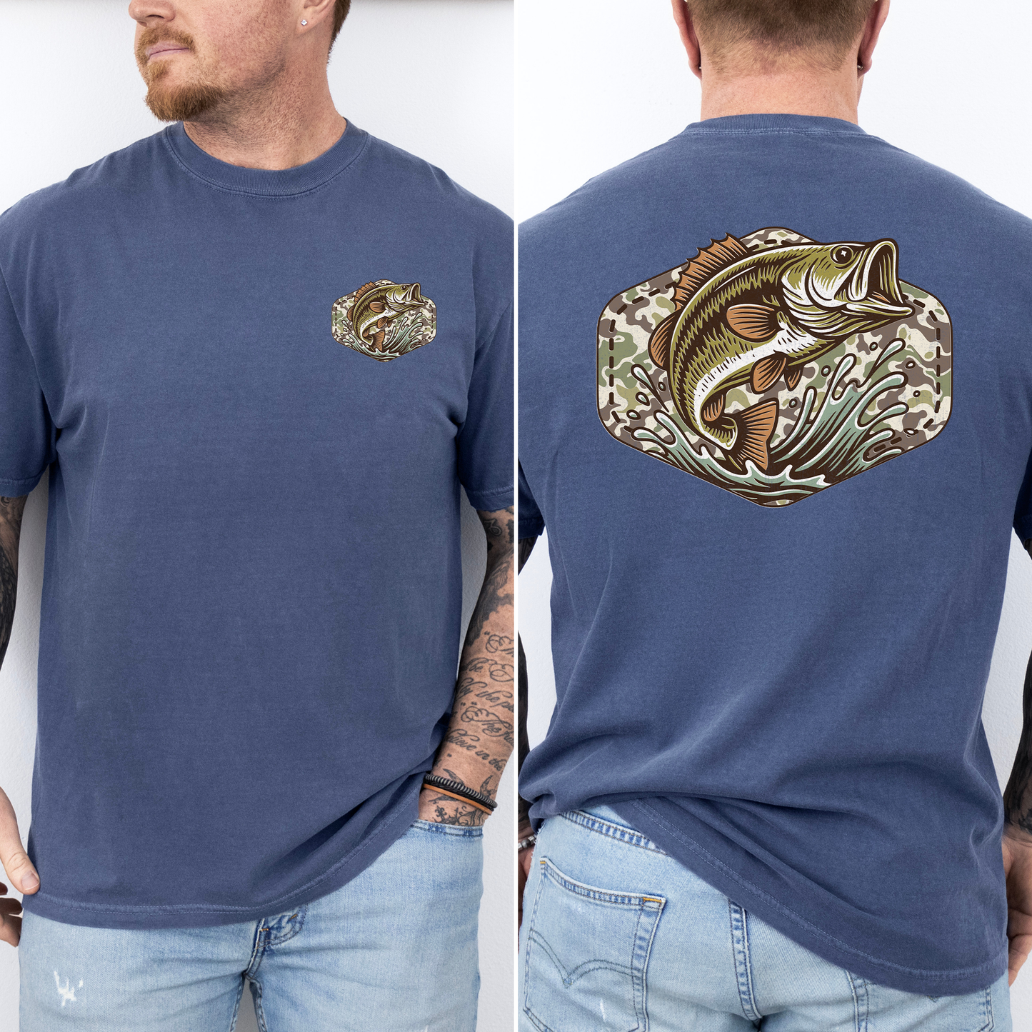 Bass Fishing, Camo, Camouflage, Hunting, Dad, Father's Day, Husband, Guy Gift, Old School, Comfort Colors T-Shirt