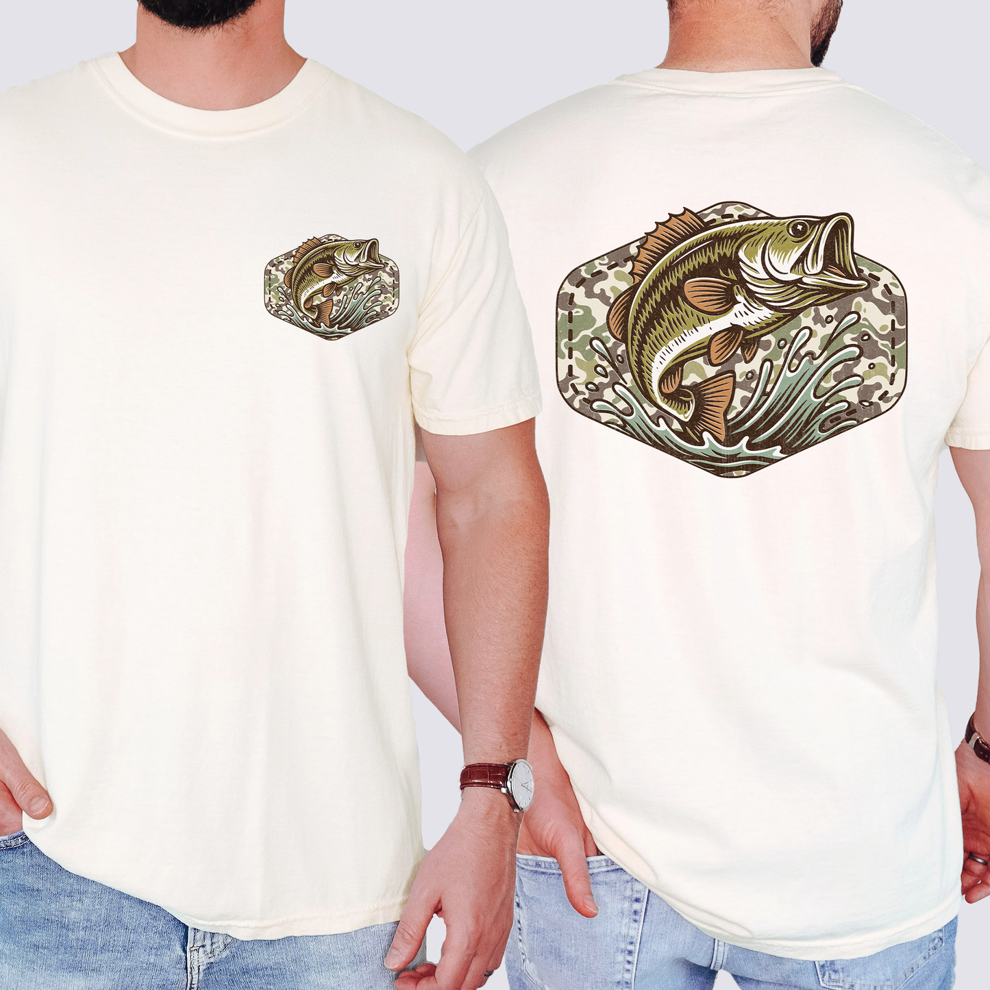 Bass Fishing, Camo, Camouflage, Hunting, Dad, Father's Day, Husband, Guy Gift, Old School, Comfort Colors T-Shirt