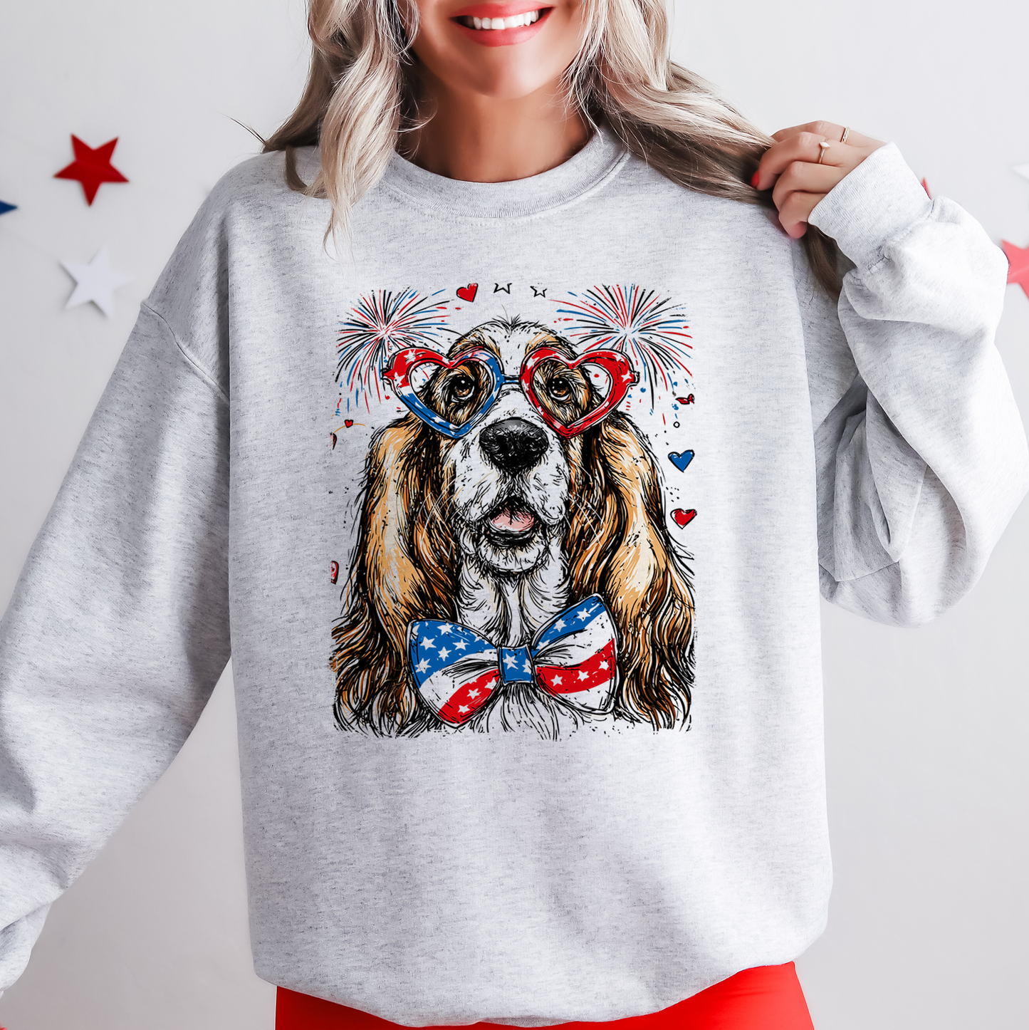 Basset Hound Patriotic Dog, USA, America, Pet Lover, 4th of July Sweatshirt