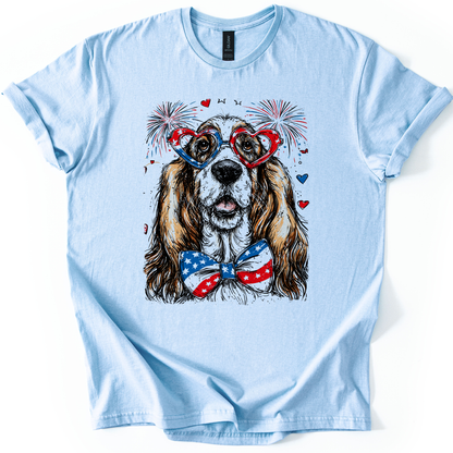 Basset Hound Patriotic Dog, USA, America, Pet Lover, 4th of July, Soft Style T-Shirt