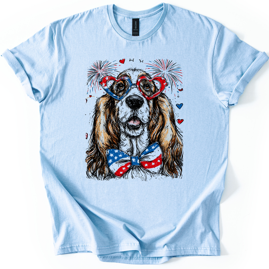 Basset Hound Patriotic Dog, USA, America, Pet Lover, 4th of July, Soft Style T-Shirt