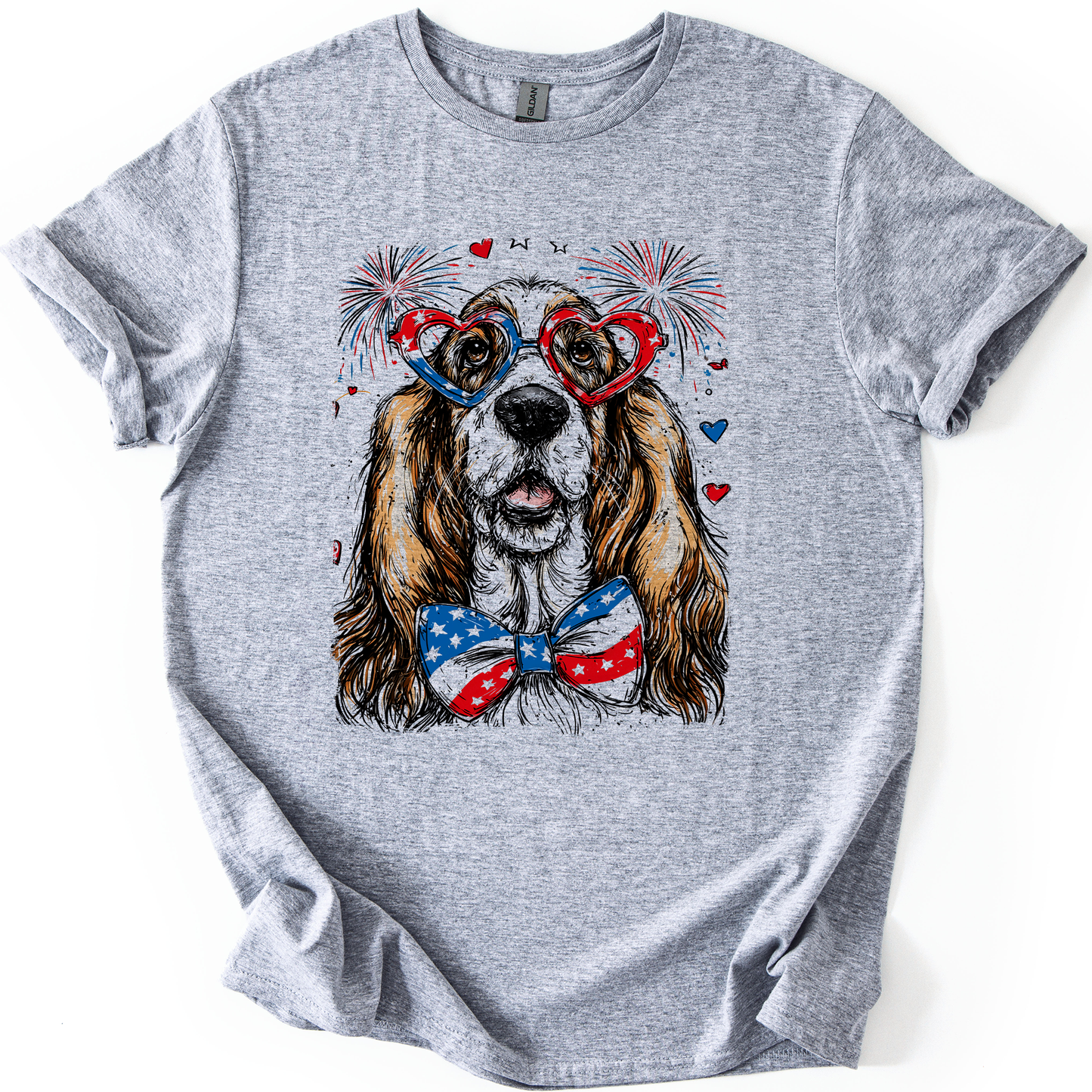 Basset Hound Patriotic Dog, USA, America, Pet Lover, 4th of July, Soft Style T-Shirt