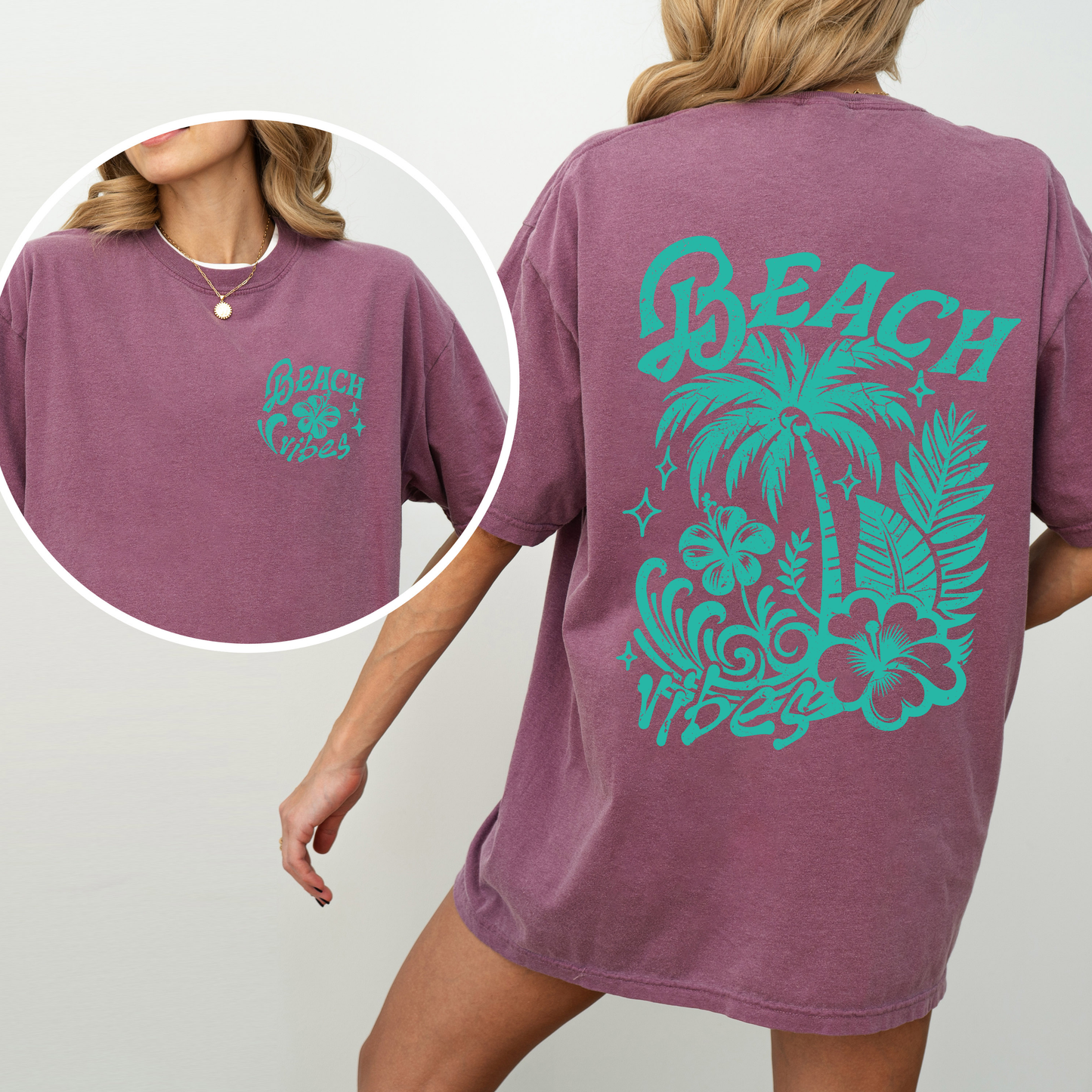 Beach Vibes, Flower, Blue, Summer, Front and Back, Retro, Hibiscus, Comfort Colors T-Shirt