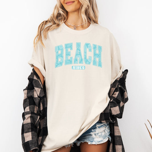 Beach Vibes, Varsity, Retro, Palm Trees, Summer Comfort Colors T-Shirt