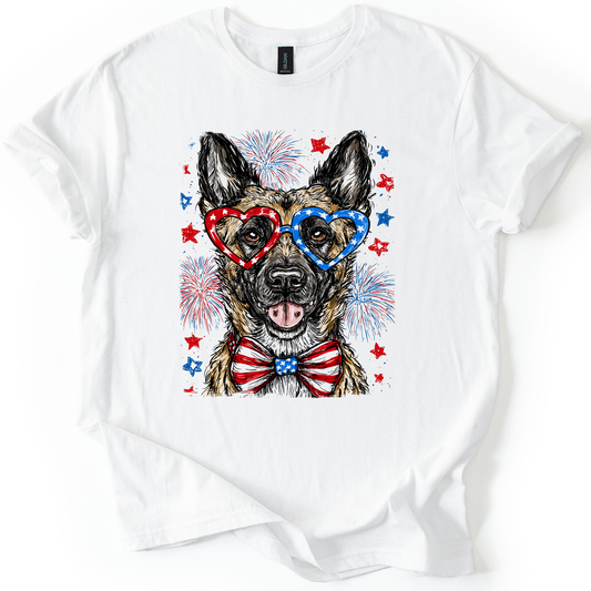 Belgian Malinois Patriotic Dog, USA, America, Pet Lover, 4th of July, Soft Style T-Shirt