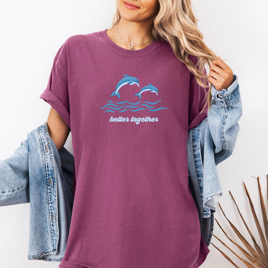 Better Together, Dolphins, Minimalist, Beach, Summer, Ocean, Marine Life, Sea Comfort Colors T-Shirt
