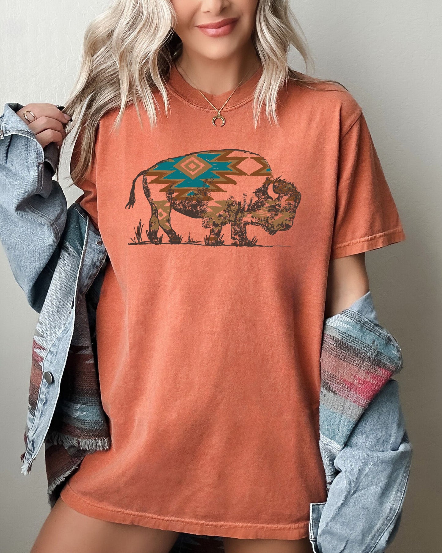 Bison, Buffalo, Western, Cowboy, Nature, Tribal Print Shirt Comfort Colors T-Shirt