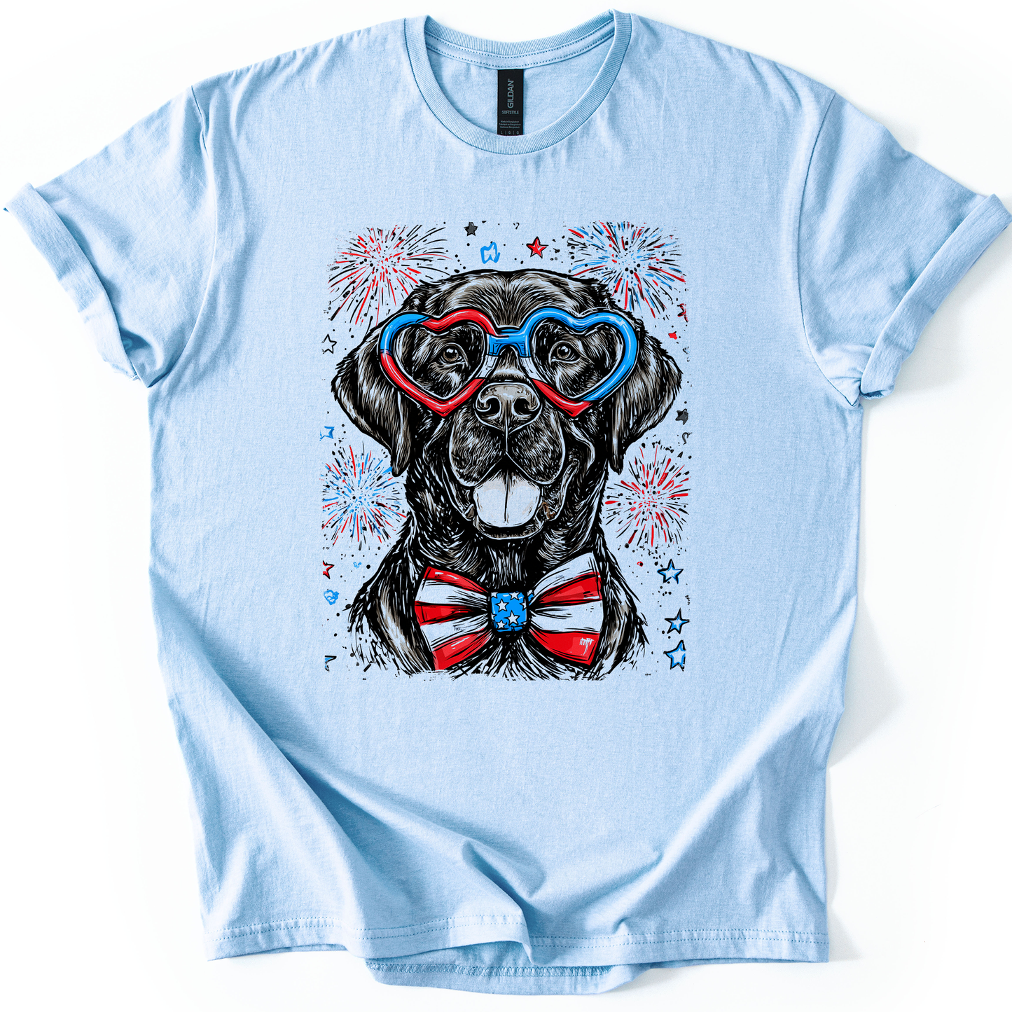 Black Labrador, Lab Patriotic Dog, USA, America, Pet Lover, 4th of July, Soft Style T-Shirt