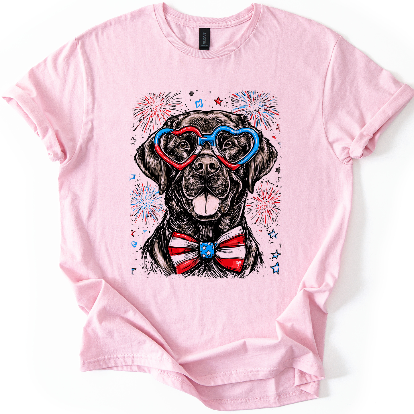 Black Labrador, Lab Patriotic Dog, USA, America, Pet Lover, 4th of July, Soft Style T-Shirt