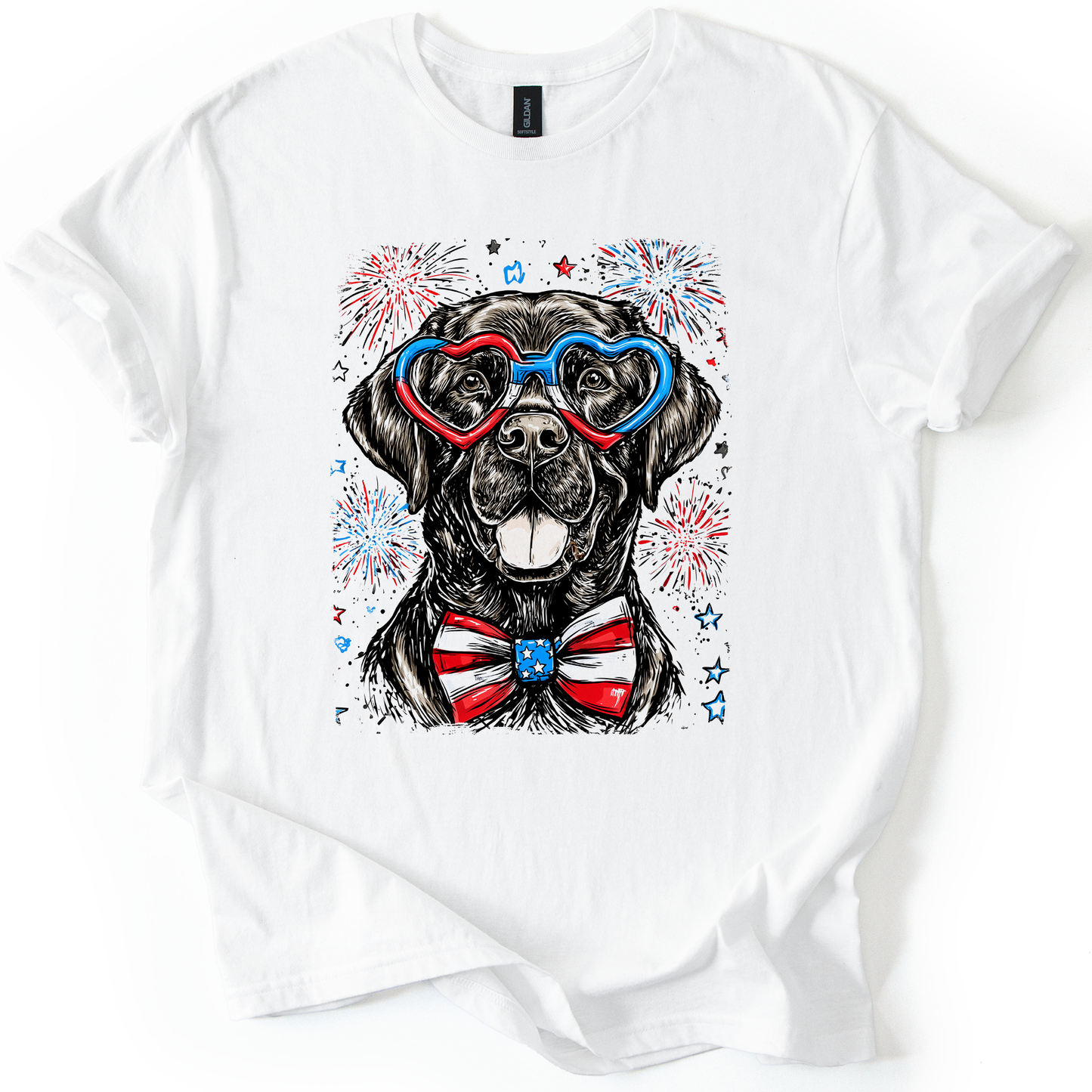 Black Labrador, Lab Patriotic Dog, USA, America, Pet Lover, 4th of July, Soft Style T-Shirt