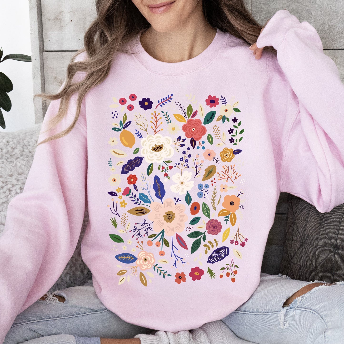 Bloom Brilliance Color-Infused Floral Print Sweatshirt