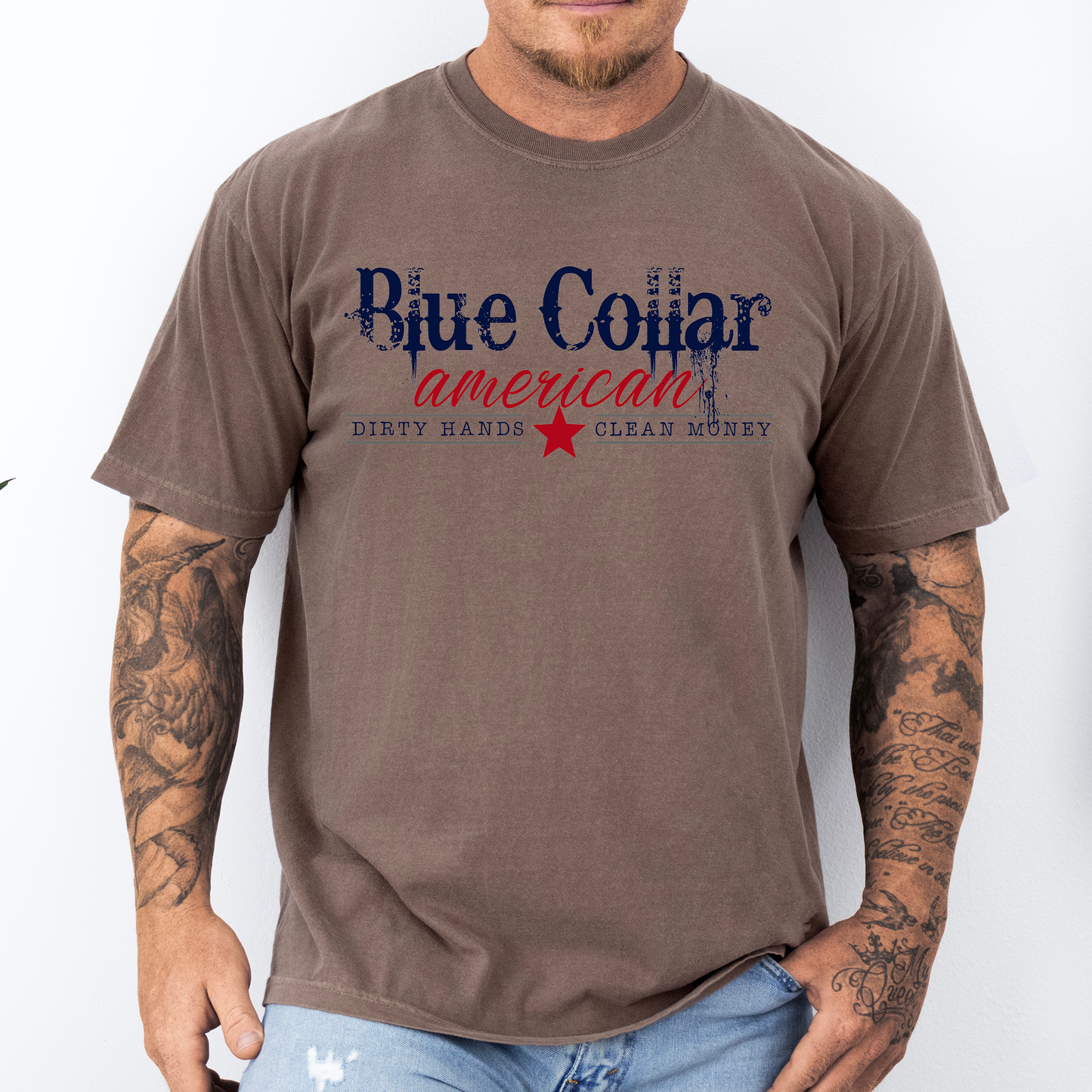 Blue Collar American, Dirty Hands, Clean Money, Dad, Father's Day, Husband, Guy Gift, Comfort Colors T-Shirt