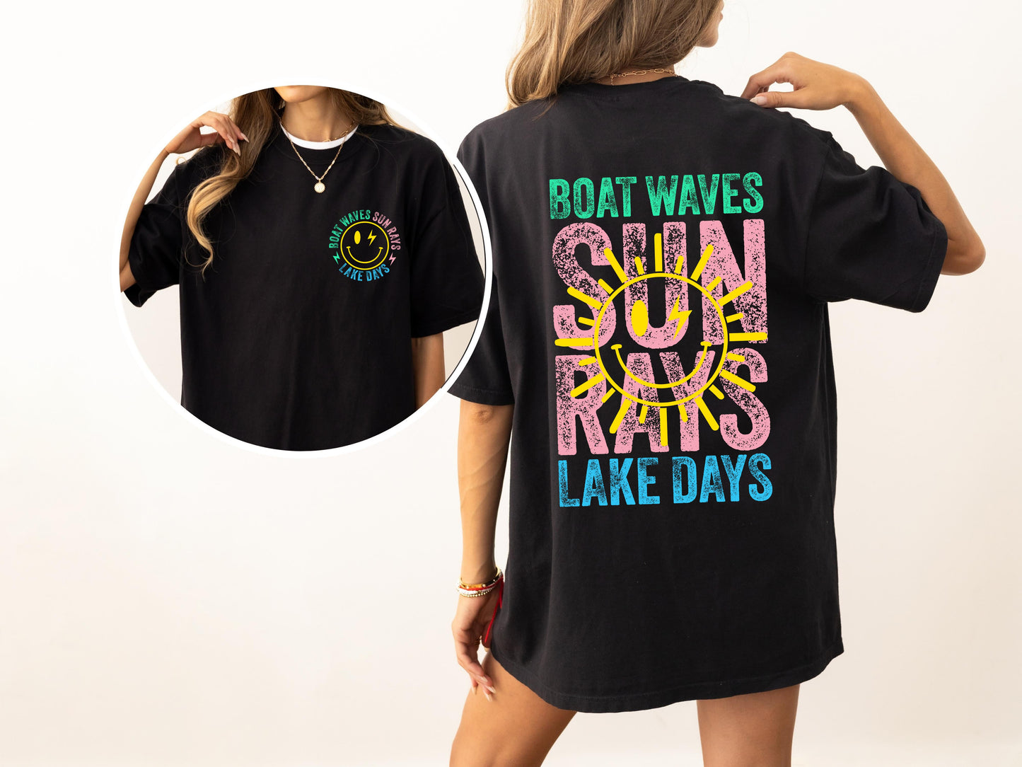 Boat Waves, Sun Rays, Lake Days, Lake Life, Summer, Boating, Lake Hair, Retro, Front and Back, Tshirt Comfort Colors T-Shirt