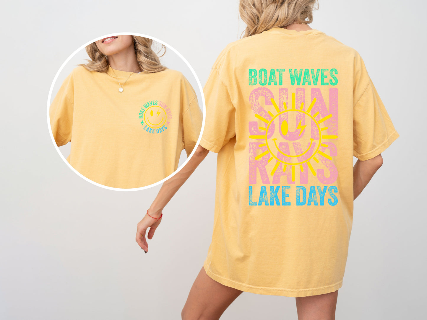 Boat Waves, Sun Rays, Lake Days, Lake Life, Summer, Boating, Lake Hair, Retro, Front and Back, Tshirt Comfort Colors T-Shirt